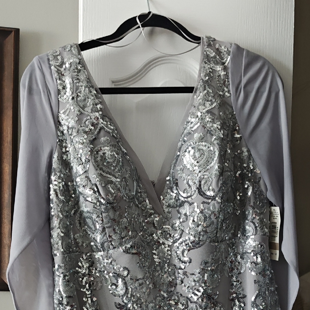 R&M Richards Gray Sequin Maxi Dress